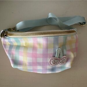 Stoney Clover Lane Gingham Fanny Pack Cherry Belt Bag Light Blue Plaid Dust Bag